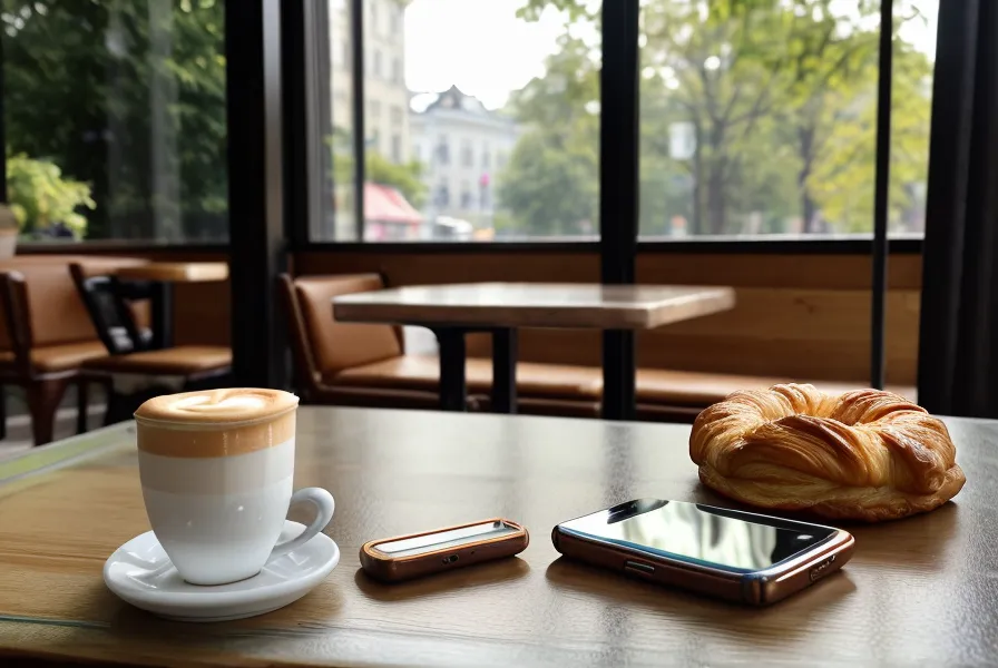 Smartphone in einem Café zeigt eine Benachrichtigung über einen neuen Verkauf.
